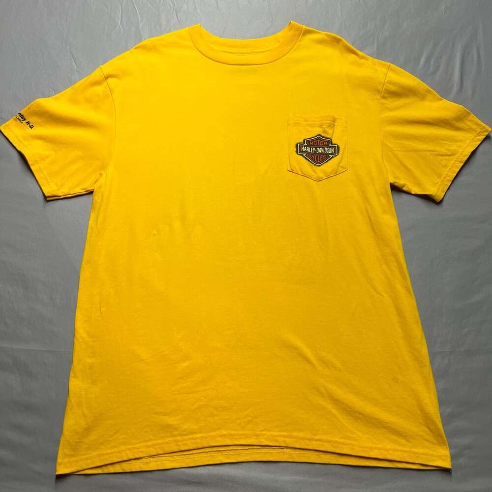 Harley Davidson Shirt Mens XL Yellow Pocket Eagle Freedom McKinley Alaska 2010